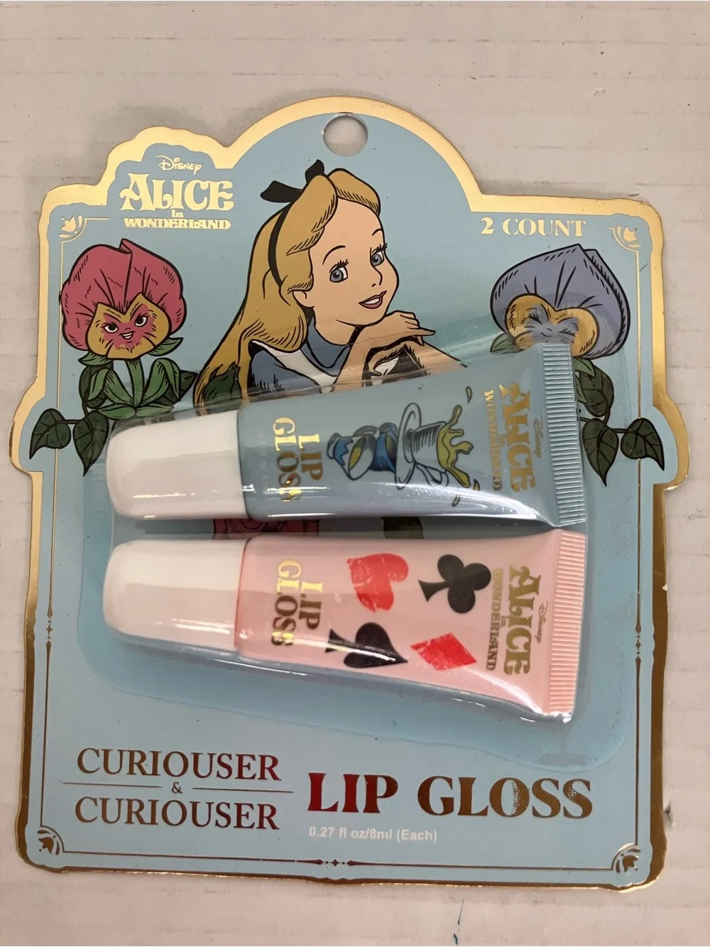 Disney Alice in Wonderland Lip Gloss Set 4 piece - Blue, Pink, White‎ (2) 2 pack